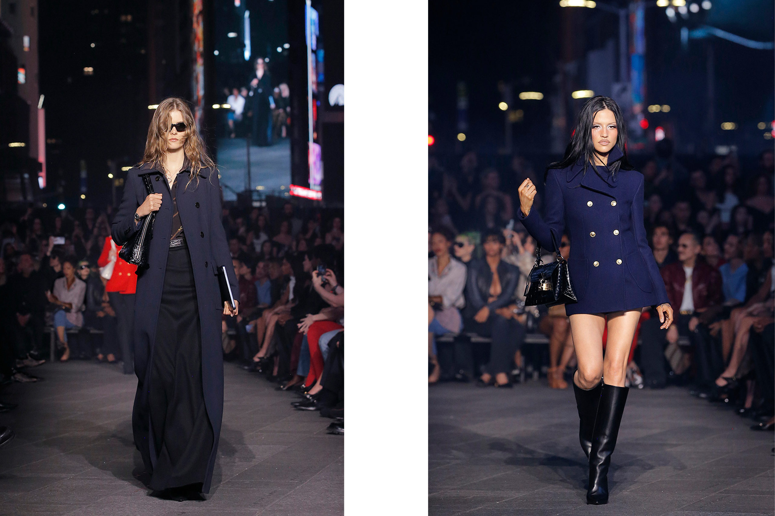 Gucci Cruise 2027 — the cast on the Times Square runway, generational range across walkers.