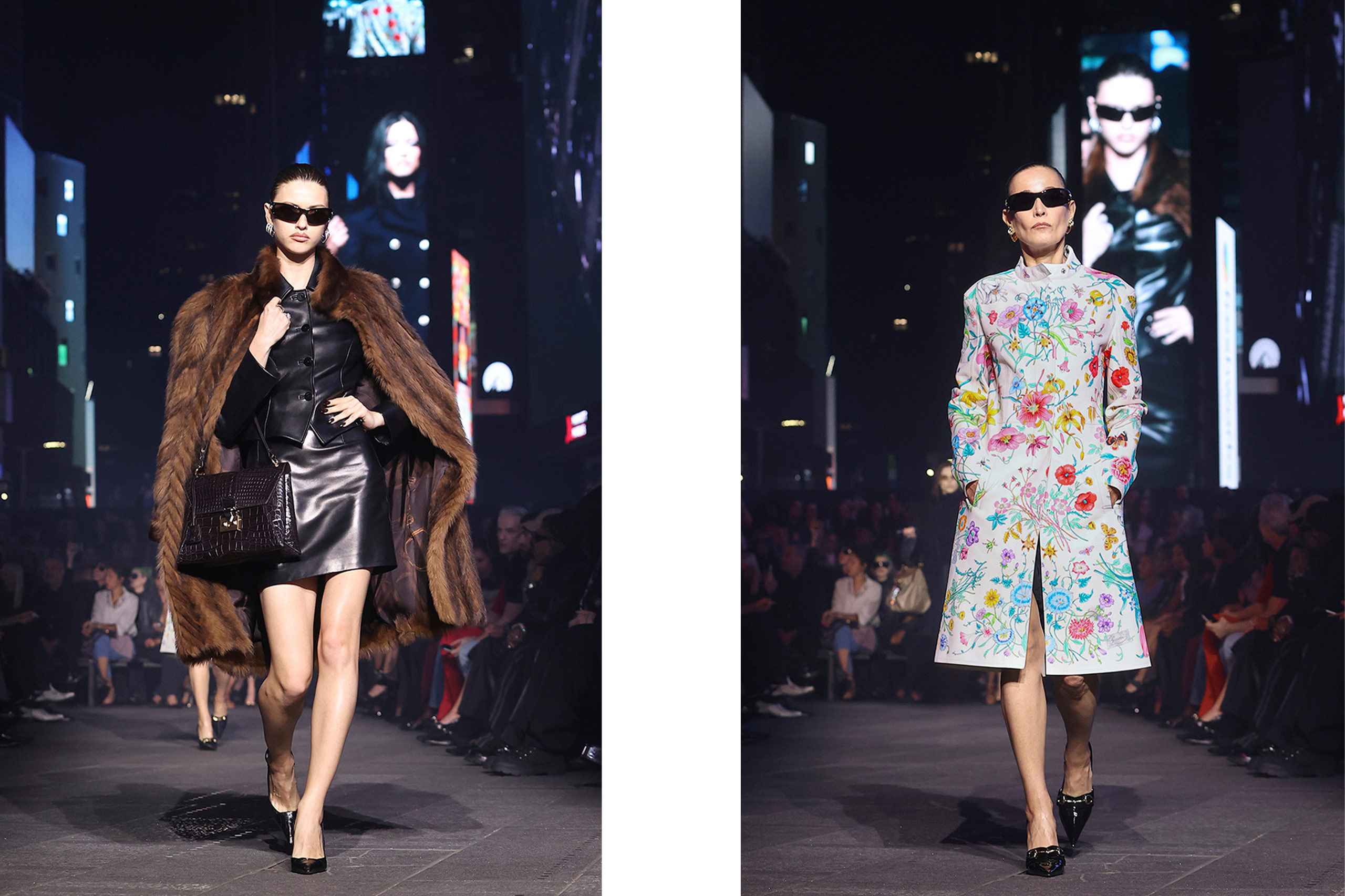 Gucci Cruise 2027 — Michele-archive activation, horsebit chain-print maxi.